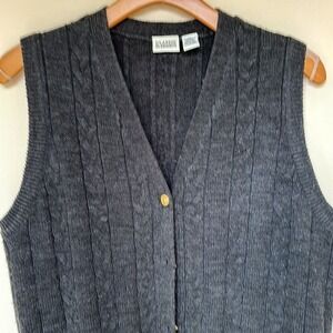 Vintage Cableknit Sweater Vest Gray Cardigan Size Xl oversized grunge cabin